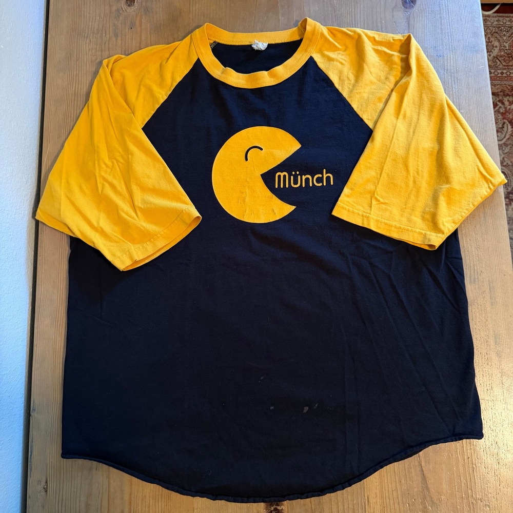 Vintage Munch Pac-Man Raglan Baseball Shirt Size 2XL 3/4 Sleeve